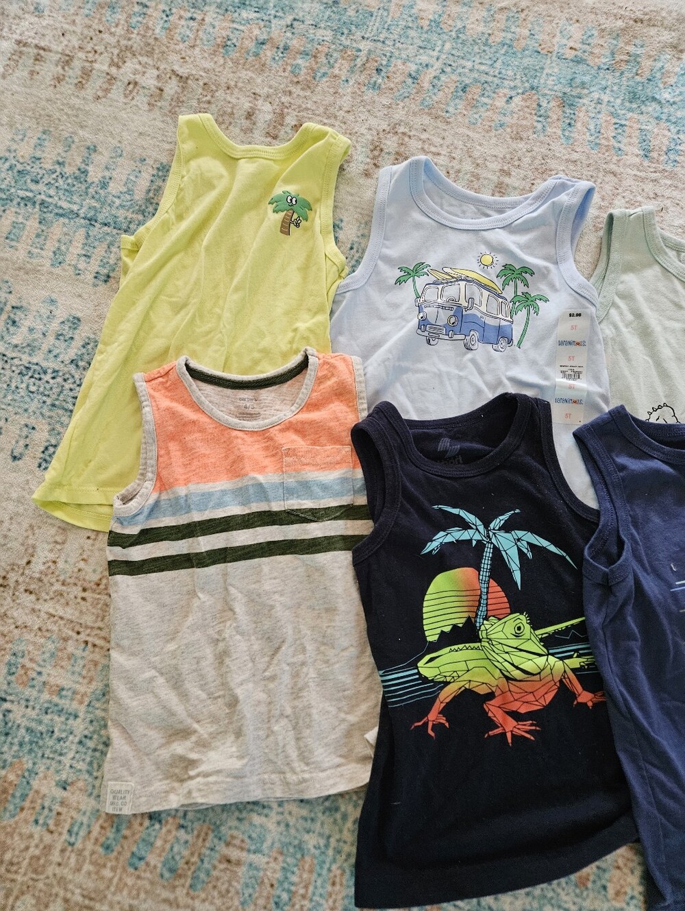 Boys Assorted Graphic Tank Top Set - Navy, Light Blue, Lime & More - Picture 2 of 3